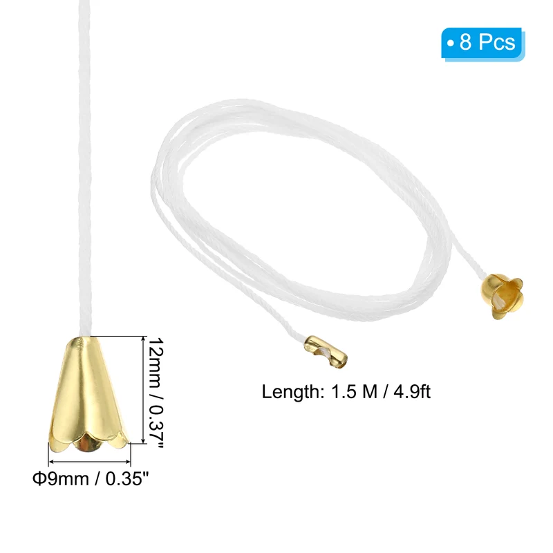 1.5M 4.9ft Ceiling Pull Chain Extender with Gold Tone Conical Pendant 8 Pcs