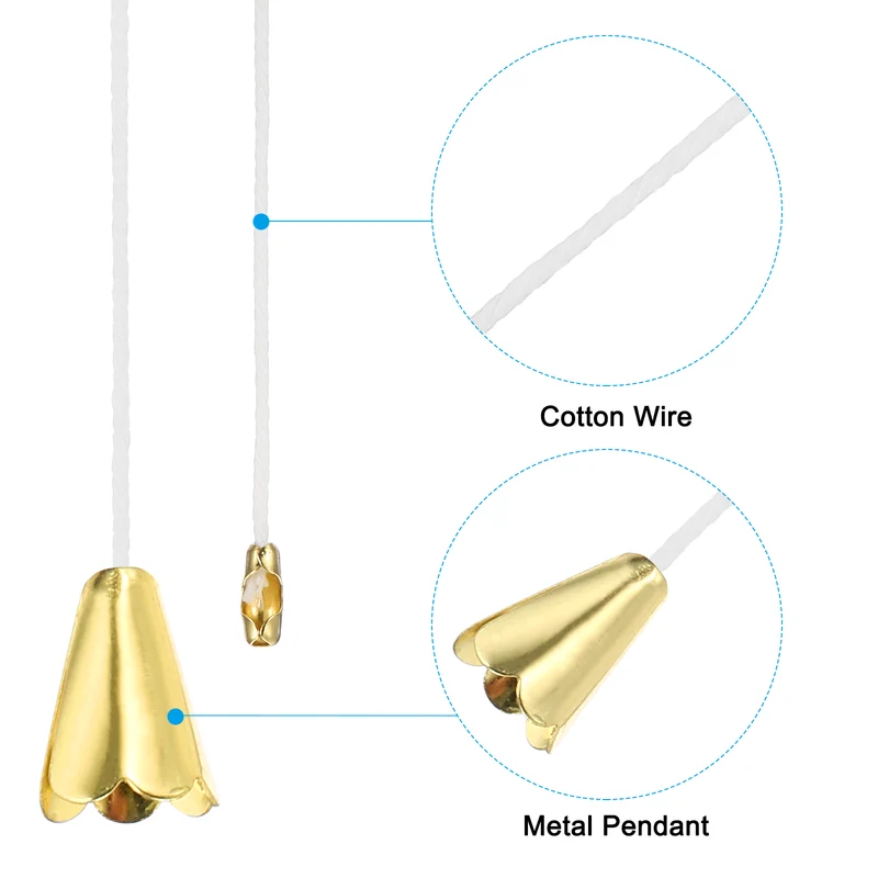 1.5M 4.9ft Ceiling Pull Chain Extender with Gold Tone Conical Pendant 4 Pcs