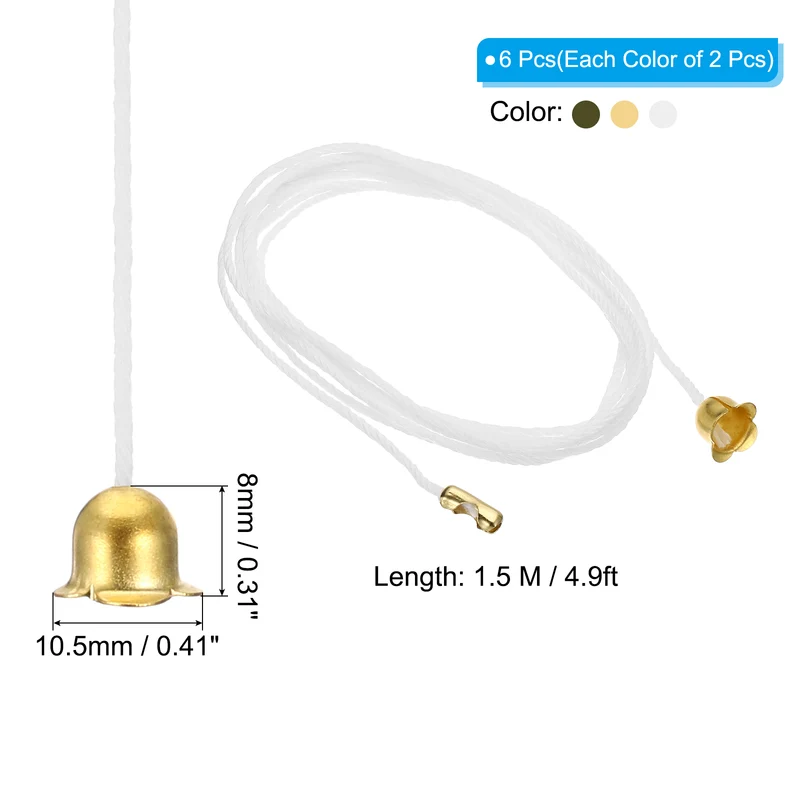 1.5M 4.9ft Ceiling Fan Pull Chain Extender, 6 Pcs with Flower Pendant, 3 Colors