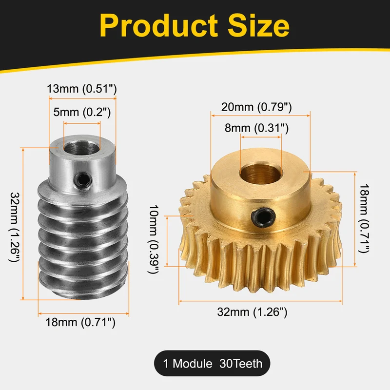 Worm Gear Set 1 Module 30:1 Reduction Rate(Gear-8mm Bore, Rod 5mm Bore)