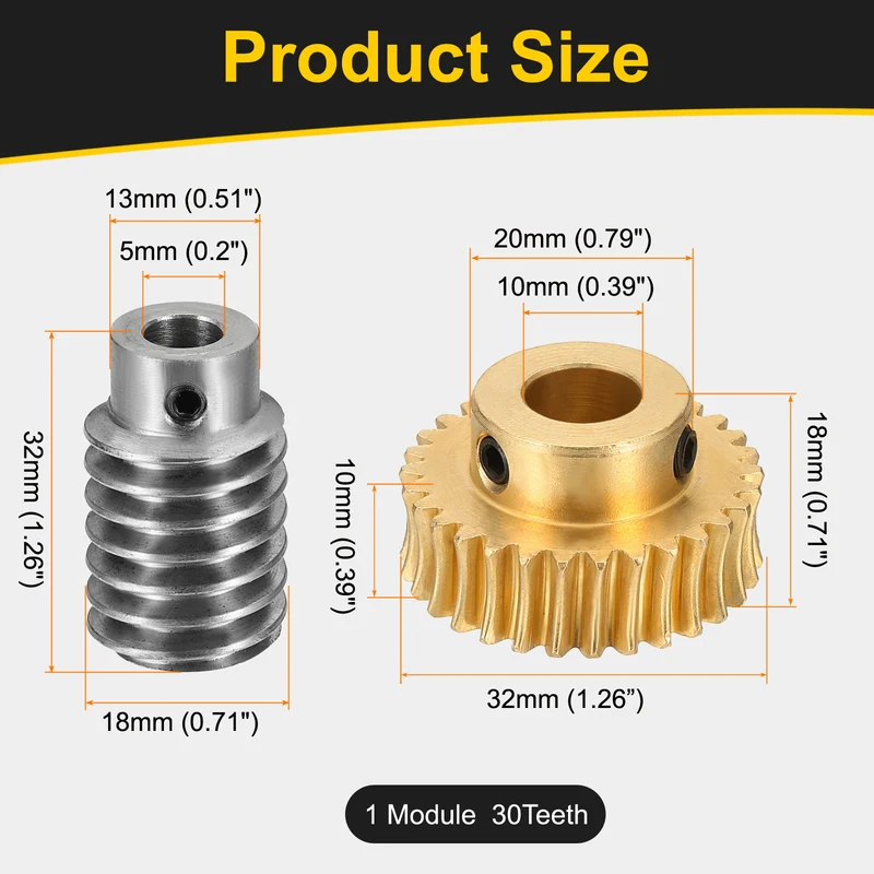 Worm Gear Set 1 Module 30:1 Reduction Rate(Gear-10mm Bore, Rod 5mm Bore)