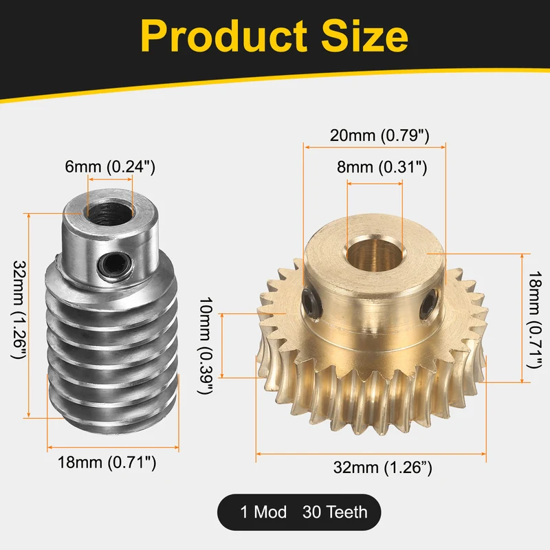 Worm Gear Set 1 Module 30:1 Reduction Rate(Gear-8mm Bore, Rod 6mm Bore)
