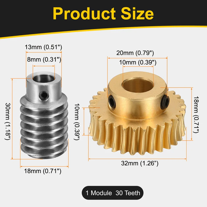 Worm Gear Set 1 Module 30:1 Reduction Rate(Gear-10mm Bore, Rod 8mm Bore)