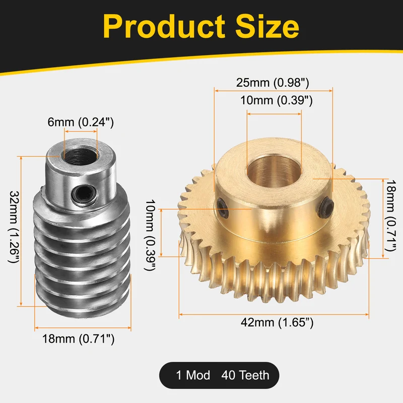 Worm Gear Set 1 Module 40:1 Reduction Rate(Gear-10mm Bore, Rod 6mm Bore)