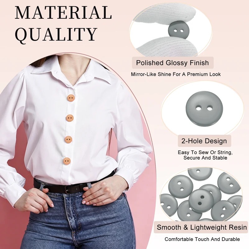 16 Pcs 12.5mm Resin Sewing Buttons, 2 Hole for Sewing Coats Shirts, Gray