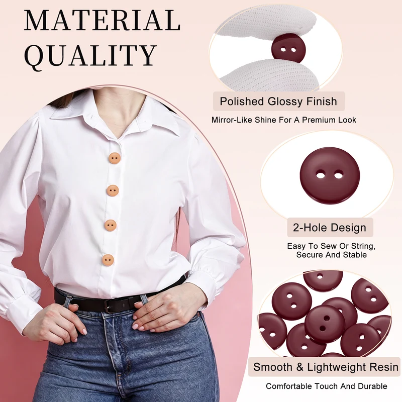 16 Pcs 12.5mm Resin Sewing Buttons, 2 Hole for Sewing Coats Shirts, Dark Red