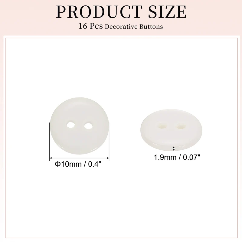 16 Pcs 10mm Resin Sewing Buttons, 2 Hole for Sewing Coats Shirts, Beige