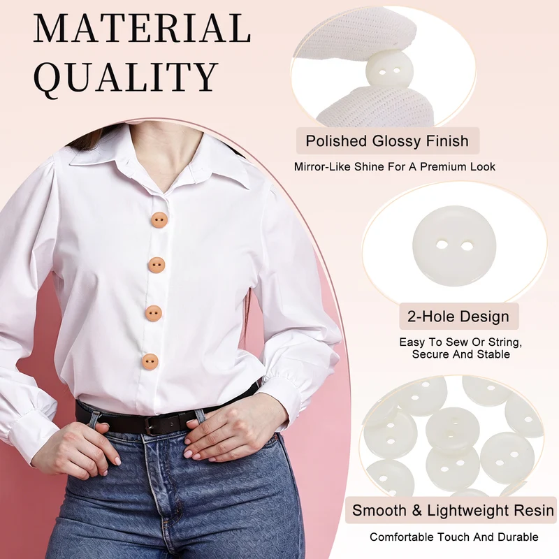 16 Pcs 10mm Resin Sewing Buttons, 2 Hole for Sewing Coats Shirts, Beige
