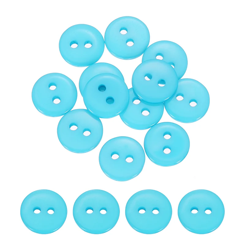 16 Pcs 10mm Resin Sewing Buttons, 2 Hole for Sewing Coats Shirts, Lake Blue