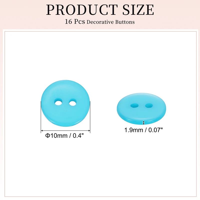 16 Pcs 10mm Resin Sewing Buttons, 2 Hole for Sewing Coats Shirts, Lake Blue