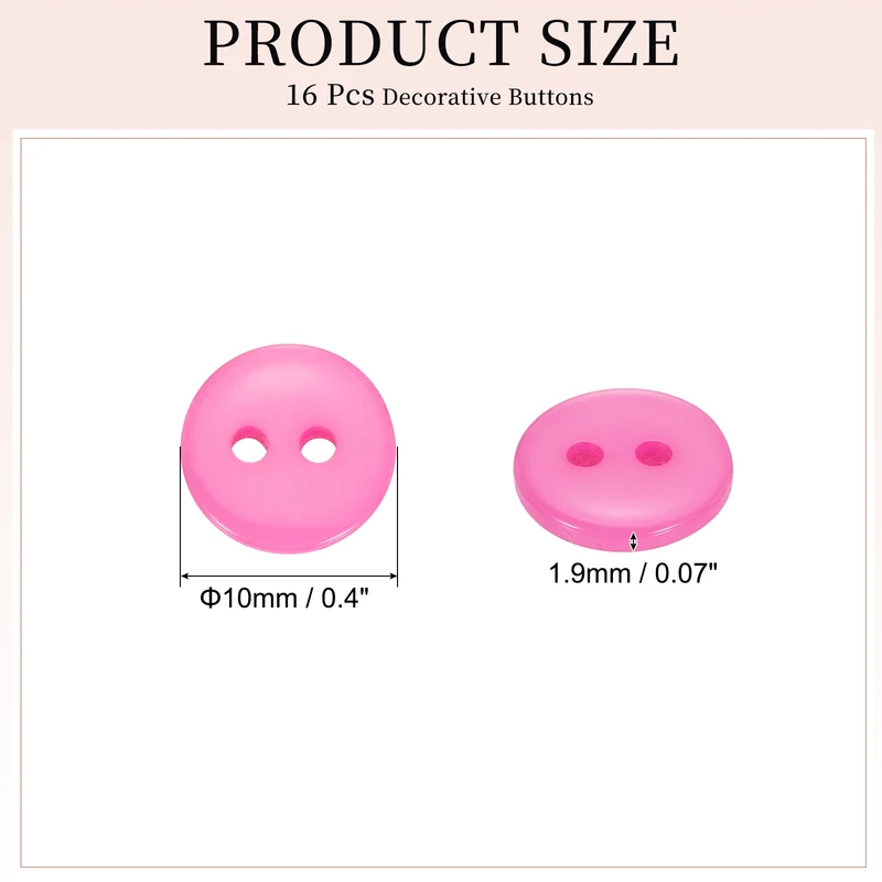 16 Pcs 10mm Resin Sewing Buttons, 2 Hole for Sewing Coats Shirts, Pink