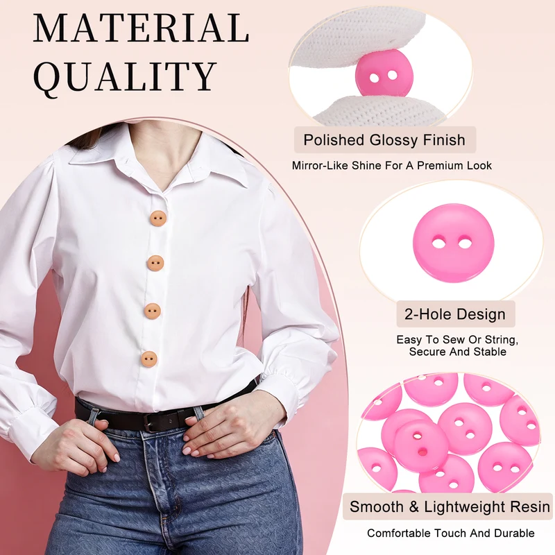 16 Pcs 10mm Resin Sewing Buttons, 2 Hole for Sewing Coats Shirts, Pink