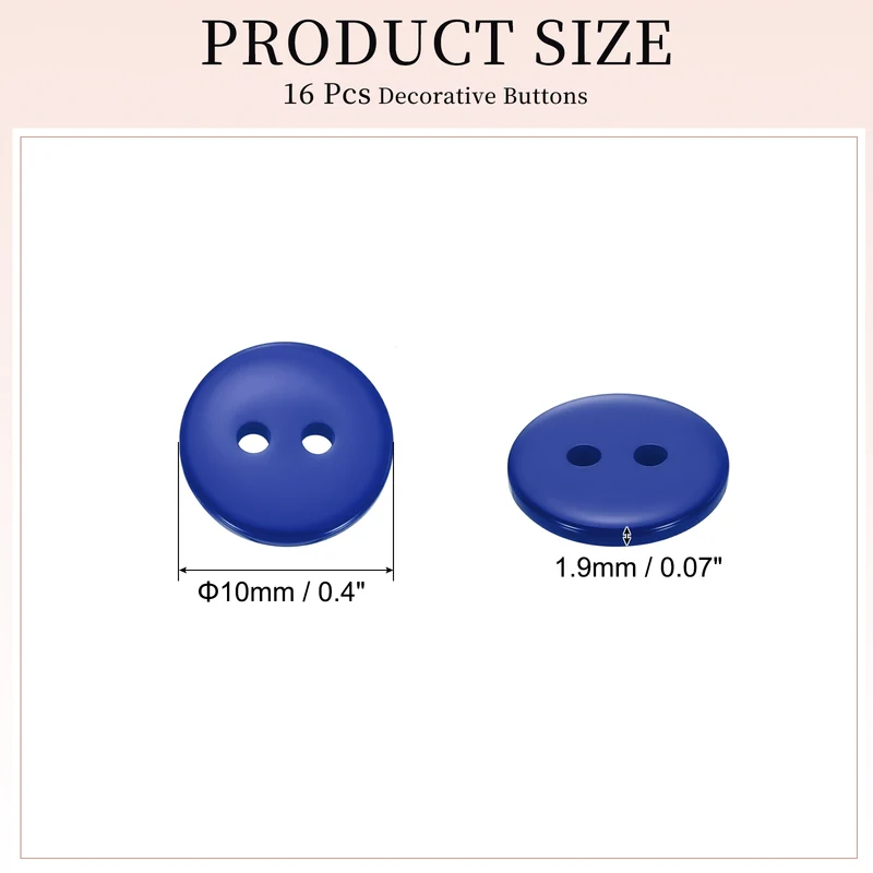 16 Pcs 10mm Resin Sewing Buttons, 2 Hole for Sewing Coats Shirts, Deep Blue