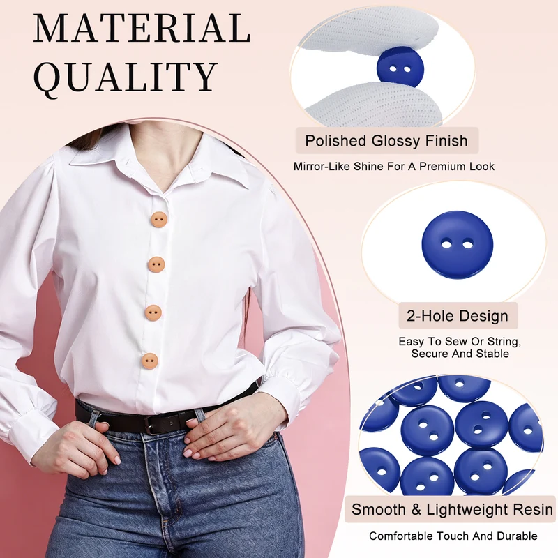 16 Pcs 10mm Resin Sewing Buttons, 2 Hole for Sewing Coats Shirts, Deep Blue