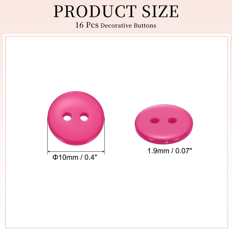 16 Pcs 10mm Resin Sewing Buttons, 2 Hole for Sewing Coats Shirts, Rose Red