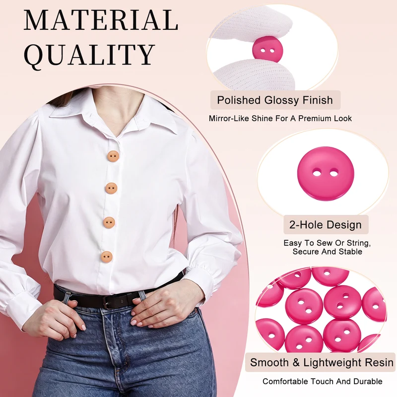 16 Pcs 10mm Resin Sewing Buttons, 2 Hole for Sewing Coats Shirts, Rose Red