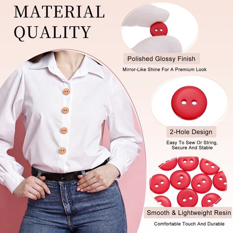 16 Pcs 10mm Resin Sewing Buttons, 2 Hole for Sewing Coats Shirts, Bright Red