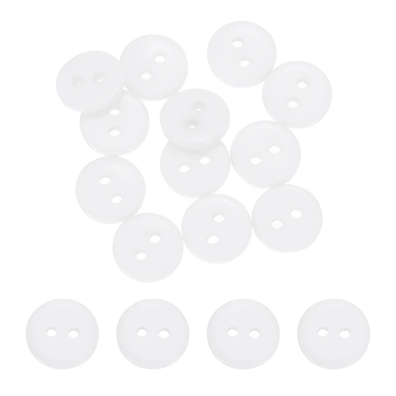 16 Pcs 10mm Resin Sewing Buttons, 2 Hole for Sewing Coats Shirts, White