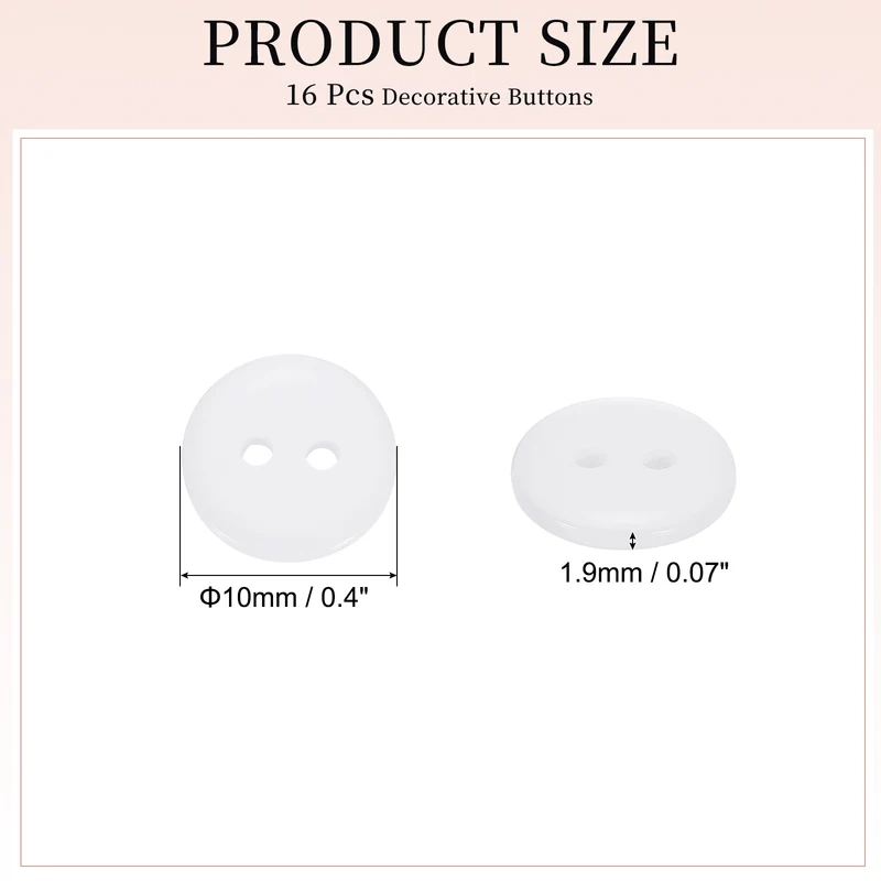 16 Pcs 10mm Resin Sewing Buttons, 2 Hole for Sewing Coats Shirts, White