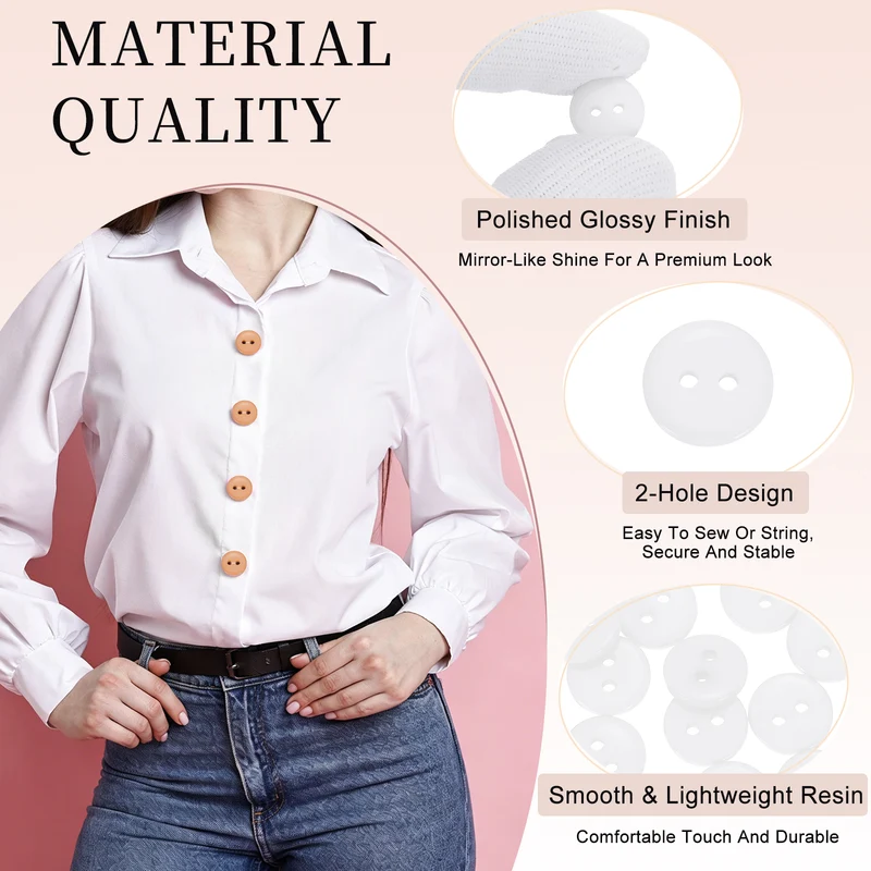 16 Pcs 10mm Resin Sewing Buttons, 2 Hole for Sewing Coats Shirts, White