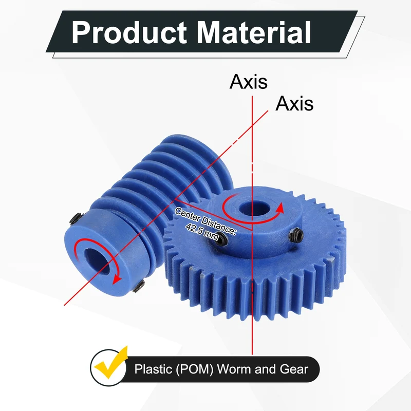 Nylon Worm Gear Set 1.5M 40:1 Reduction Ratio Gear 10mm Bore Rod 10mm Bore