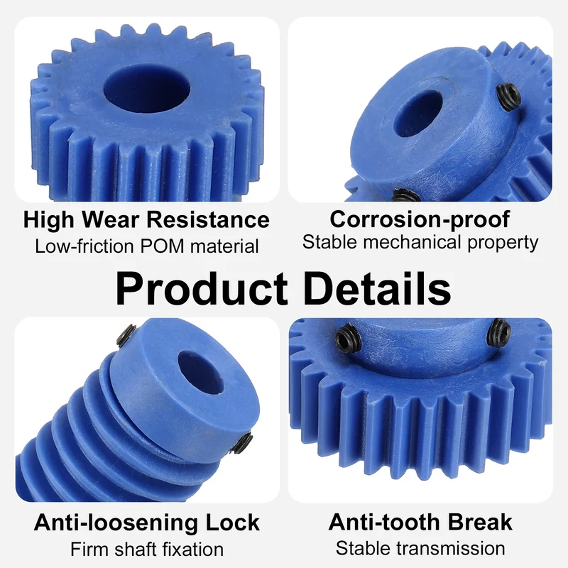 2Set Nylon Worm Gear Set 1.5M 30:1 Reduction Ratio Gear 10mm Bore Rod 10mm Bore