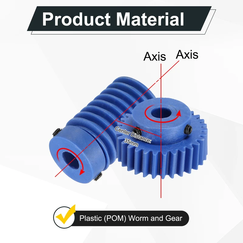 2Set Nylon Worm Gear Set 1.5M 30:1 Reduction Ratio Gear 10mm Bore Rod 10mm Bore