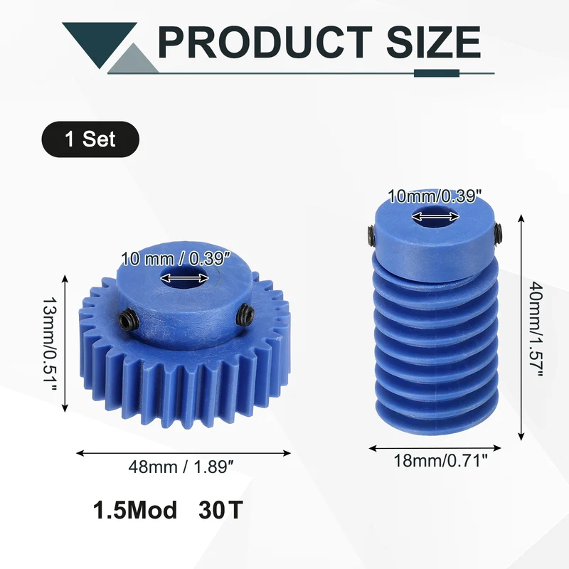 Nylon Worm Gear Set 1.5M 30:1 Reduction Ratio Gear 10mm Bore Rod 10mm Bore