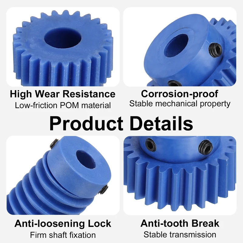 Nylon Worm Gear Set 1.5M 25:1 Reduction Ratio Gear 10mm Bore Rod 10mm Bore