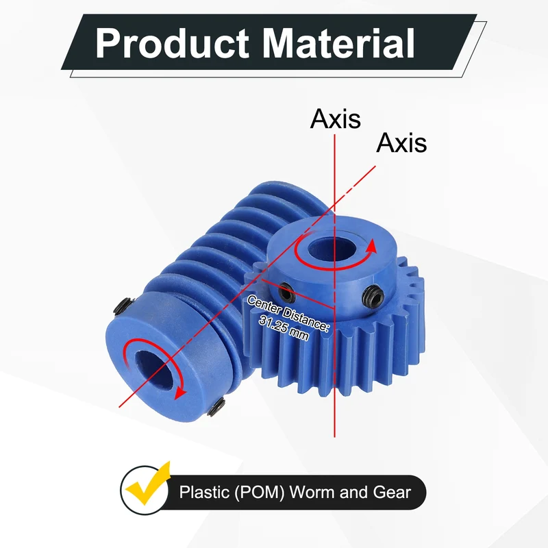 Nylon Worm Gear Set 1.5M 25:1 Reduction Ratio Gear 10mm Bore Rod 10mm Bore