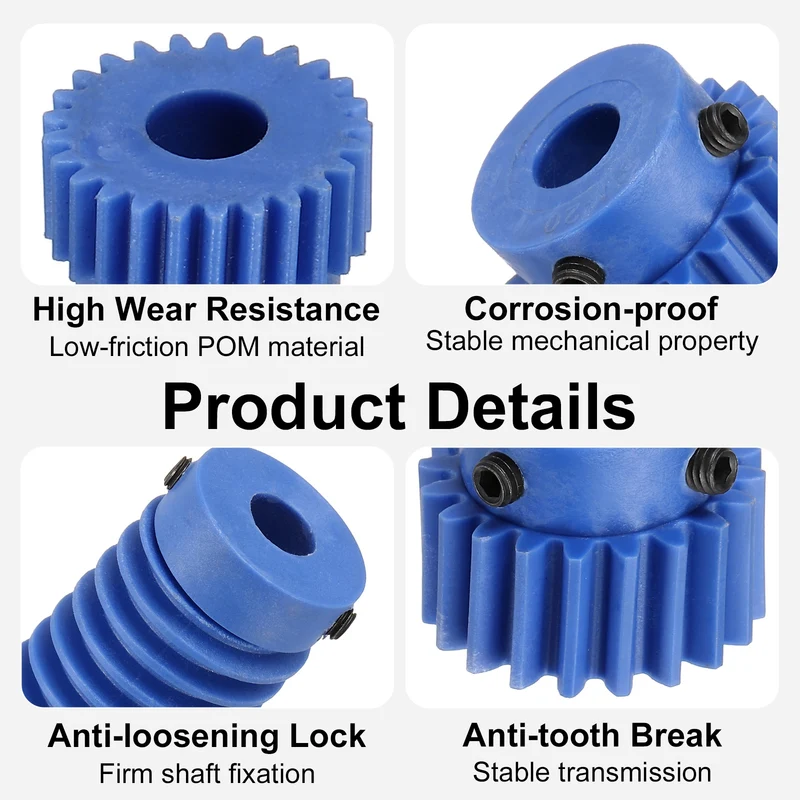 2Set Nylon Worm Gear Set 1.5M 20:1 Reduction Ratio Gear 10mm Bore Rod 10mm Bore
