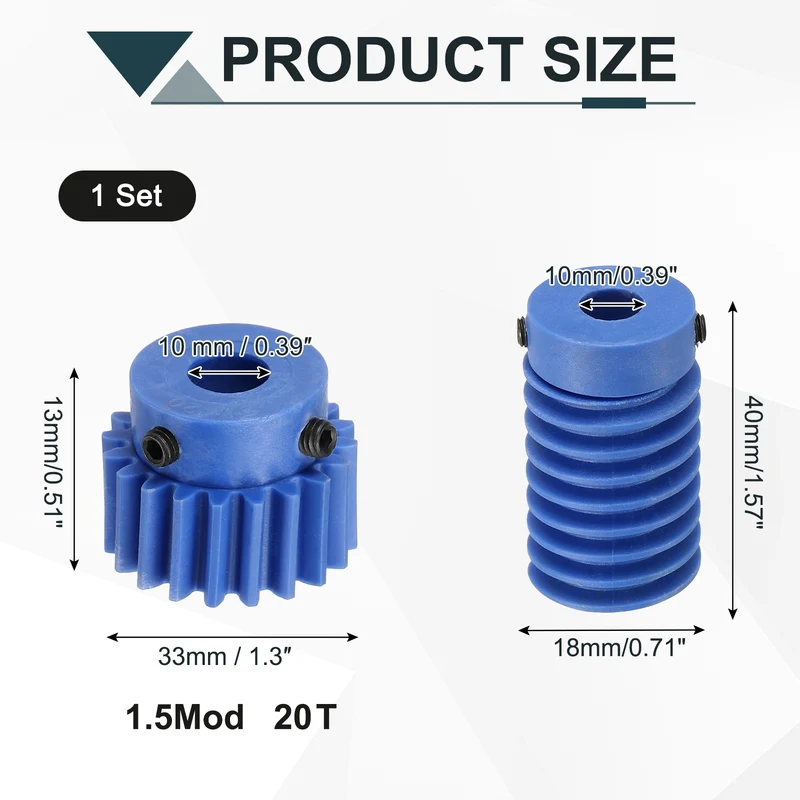 Nylon Worm Gear Set 1.5M 20:1 Reduction Ratio Gear 10mm Bore Rod 10mm Bore
