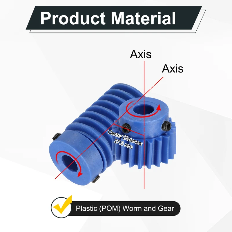 Nylon Worm Gear Set 1.5M 20:1 Reduction Ratio Gear 10mm Bore Rod 10mm Bore
