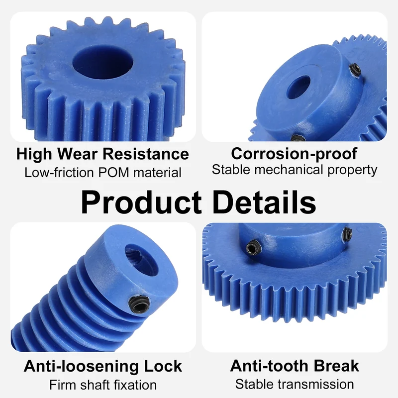 Nylon Worm Gear Set 1M 50:1 Reduction Ratio Gear 8mm Bore Rod 8mm Bore
