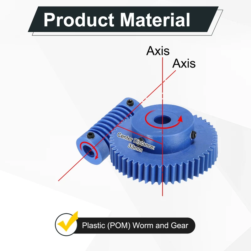 Nylon Worm Gear Set 1M 50:1 Reduction Ratio Gear 8mm Bore Rod 8mm Bore