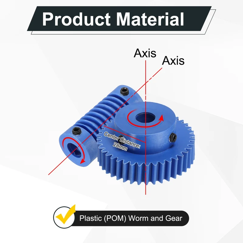 2Set Nylon Worm Gear Set 1M 40:1 Reduction Ratio Gear 8mm Bore Rod 8mm Bore