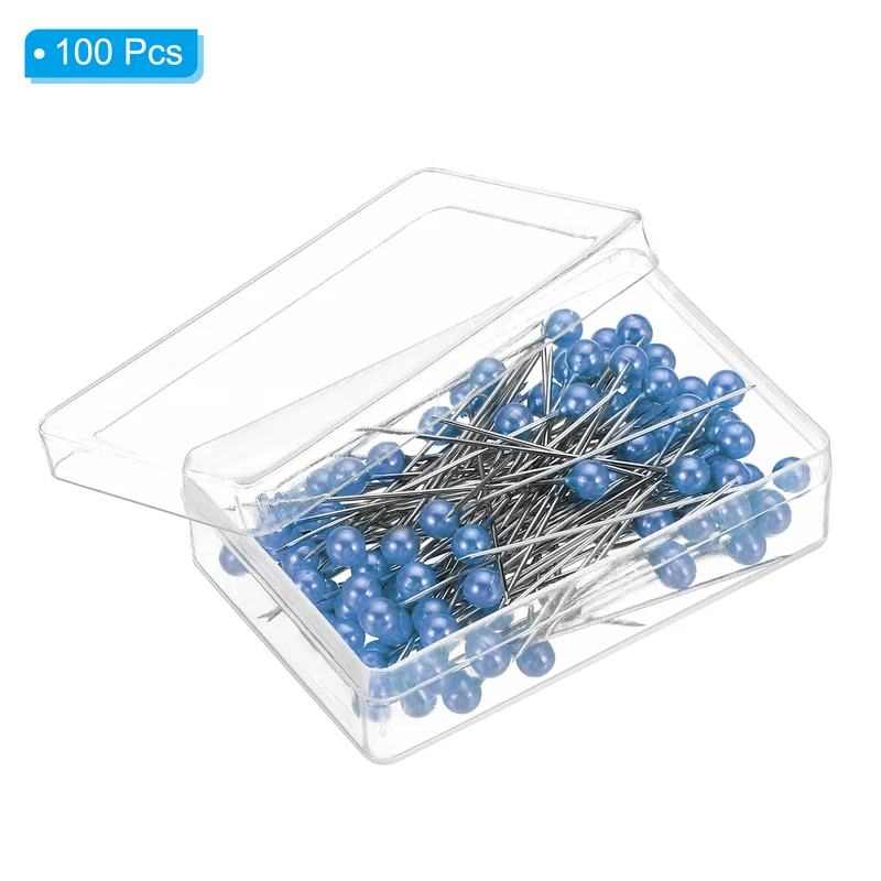 100Pcs Sewing Pins Straight Pin with Plastic Pearlized Ball Head Blue