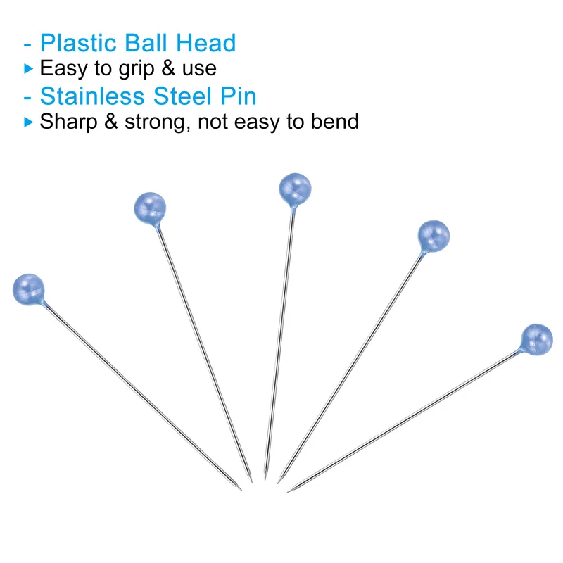 100Pcs Sewing Pins Straight Pin with Plastic Pearlized Ball Head Blue