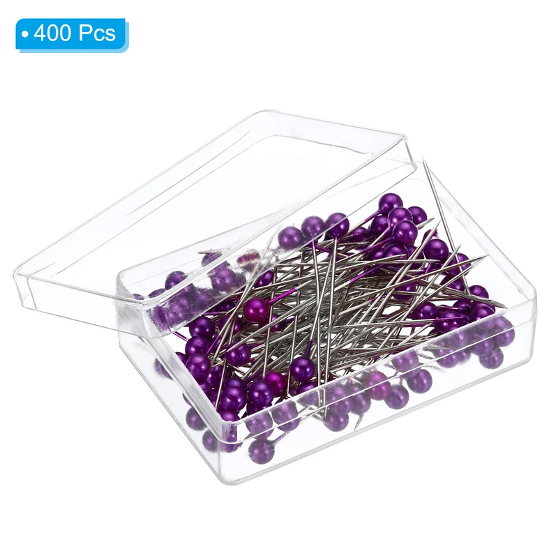 Sewing Pins, 400 Pcs 1.5 Inch Straight Pin with Plastic Pearlized Ball Head for Fabric, Decorative, Jewelry DIY, Craft and Sewing Project, Purple
