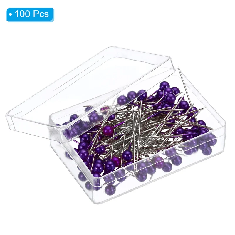 100Pcs Sewing Pins, Straight Pin with Plastic Pearlized Ball Head, Purple