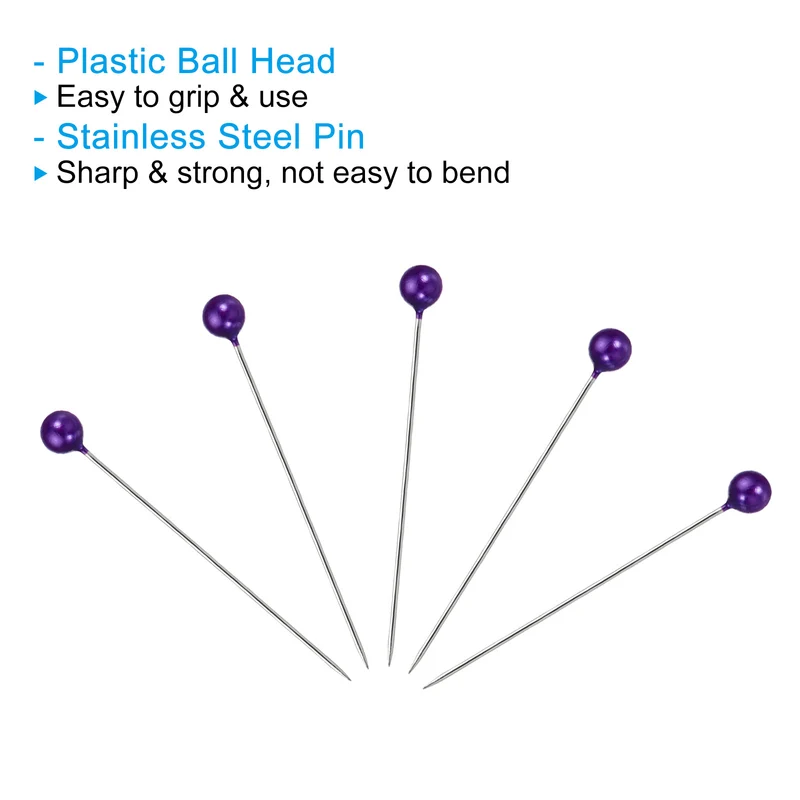 100Pcs Sewing Pins, Straight Pin with Plastic Pearlized Ball Head, Purple