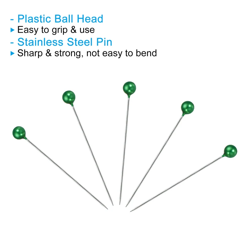 Sewing Pins, 400 Pcs 1.5 Inch Straight Pin with Plastic Pearlized Ball Head for Fabric, Decorative, Jewelry DIY, Craft and Sewing Project, Green