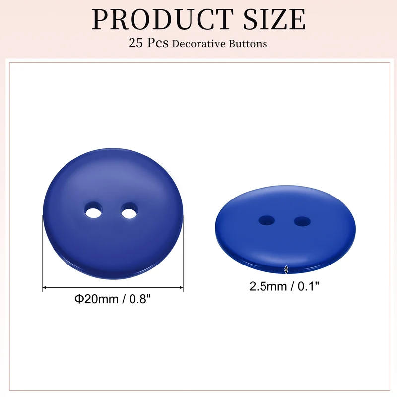 25 Pcs 20mm Resin Sewing Buttons, 2 Hole for Sewing Coats Shirts, Deep Blue