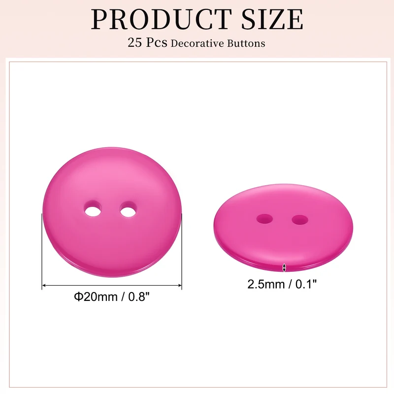 25 Pcs 20mm Resin Sewing Buttons, 2 Hole for Sewing Coats Shirts, Rose Red