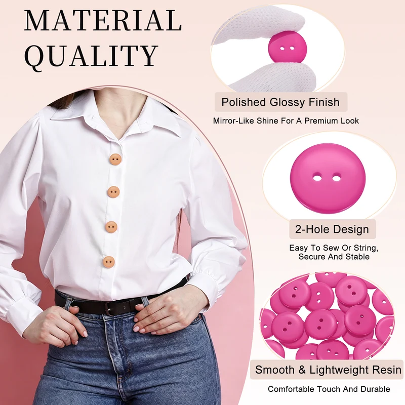 25 Pcs 20mm Resin Sewing Buttons, 2 Hole for Sewing Coats Shirts, Rose Red