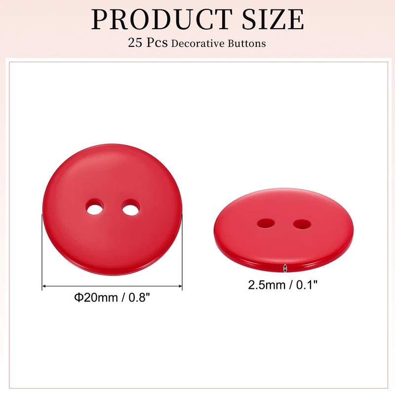 25 Pcs 20mm Resin Sewing Buttons, 2 Hole for Sewing Coats Shirts, Bright Red