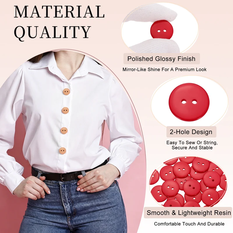 25 Pcs 20mm Resin Sewing Buttons, 2 Hole for Sewing Coats Shirts, Bright Red