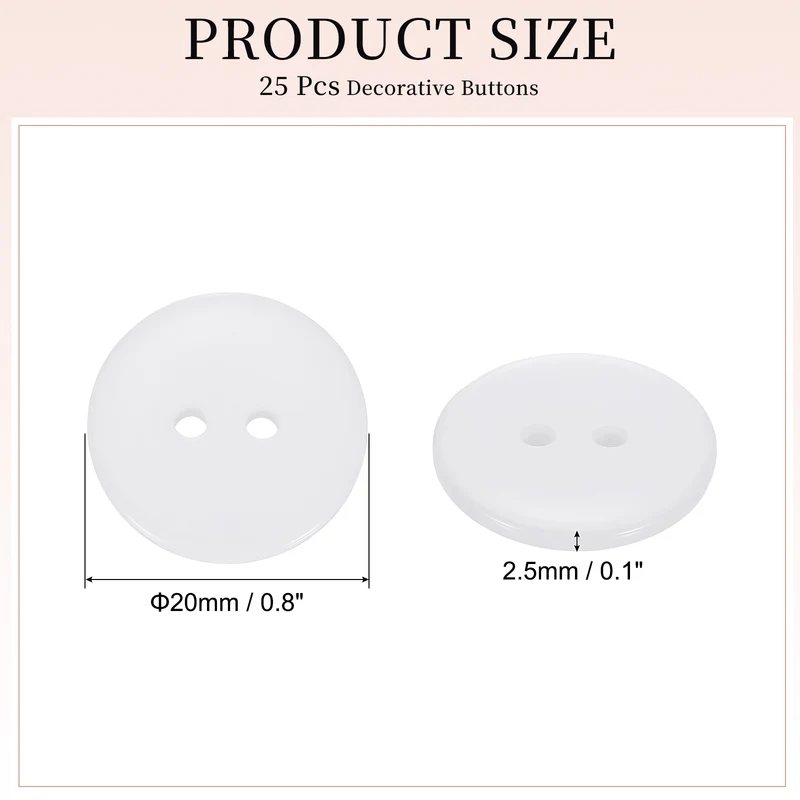 25 Pcs 20mm Resin Sewing Buttons, 2 Hole for Sewing Coats Shirts, White