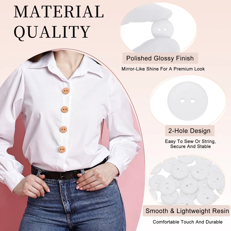 25 Pcs 20mm Resin Sewing Buttons, 2 Hole for Sewing Coats Shirts, White
