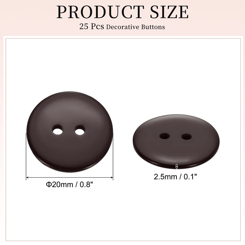 25 Pcs 20mm Resin Sewing Buttons, 2 Hole for Sewing Coats Shirts, Coffee